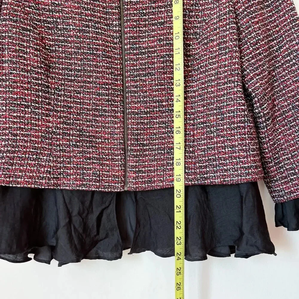 Slate &‎ Willow Tweed Ruffle Trim Peplum Jacket Blazer Zip Size 12 Career Work